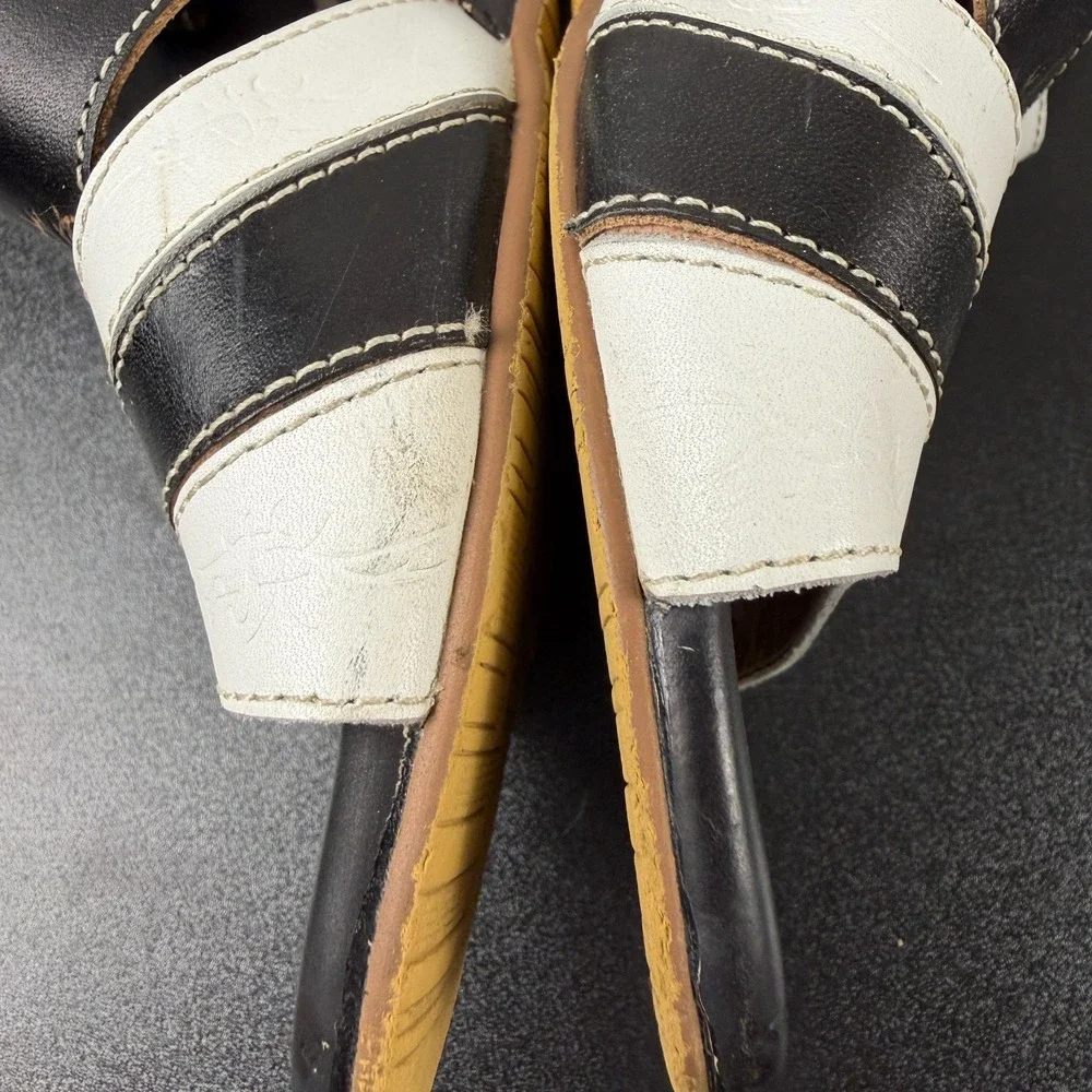 Elite by Corkys Wedge Sandals Women's 10 Black White Tooled Leather Career Dress